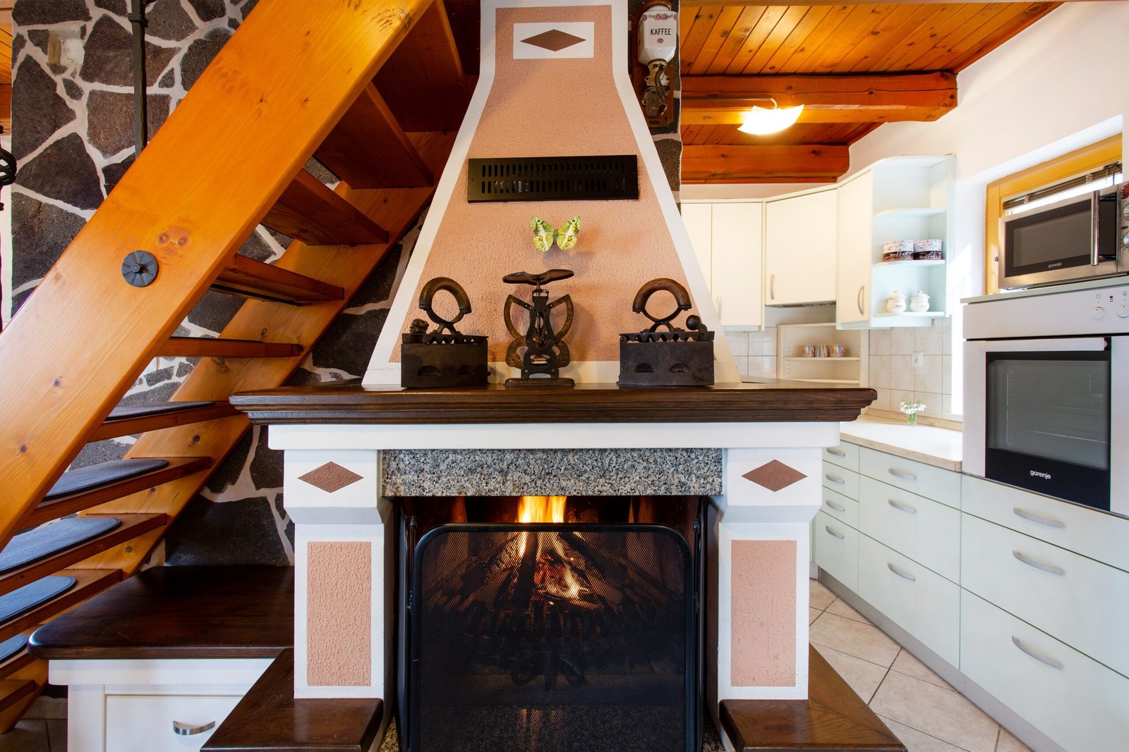 Fireplace in the living room at Butterfly Place