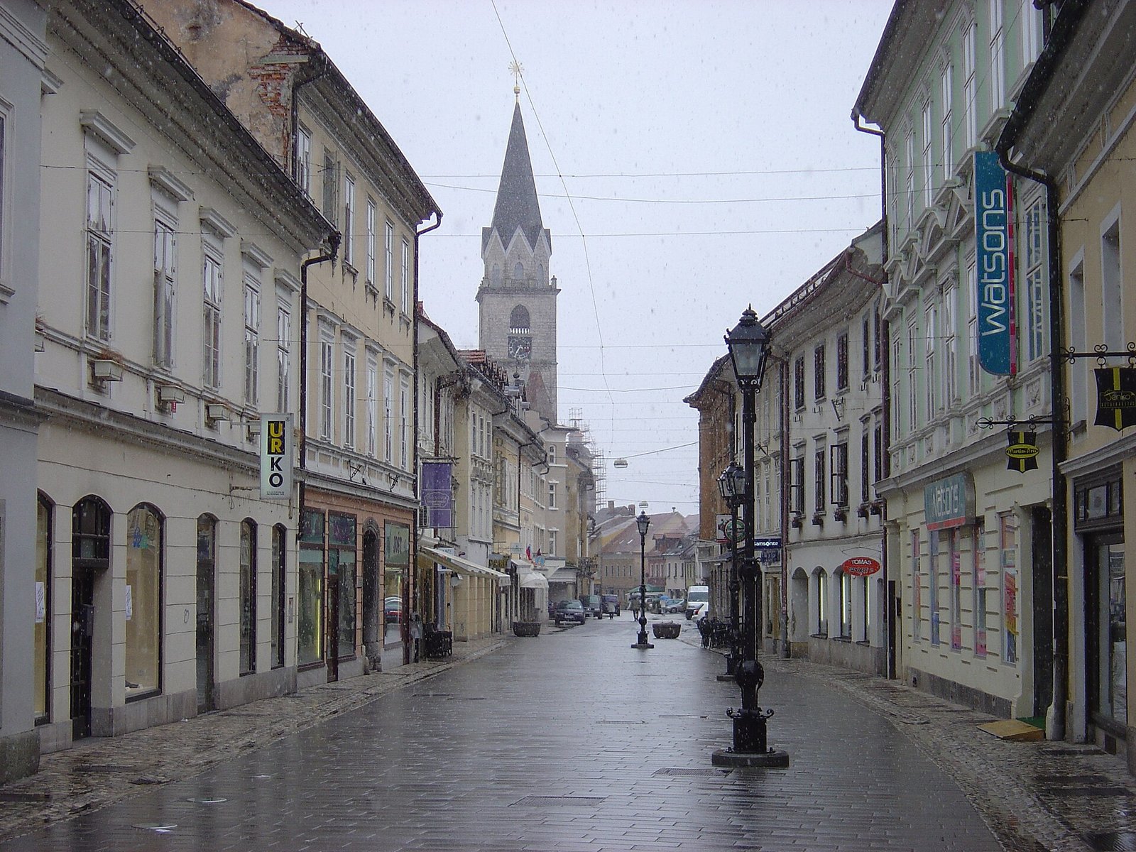 Kranj 2 Prešeren Street in the historic old town of Kranj, Slovenia