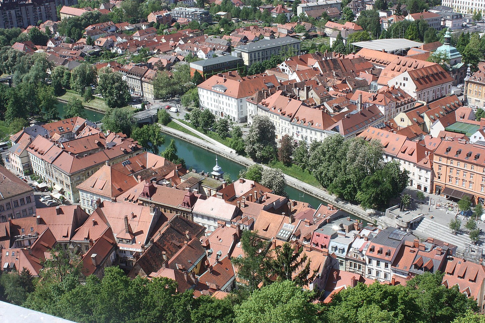 View from Ljubljana Castle over the historic centre and Ljubljanica River in Slovenia