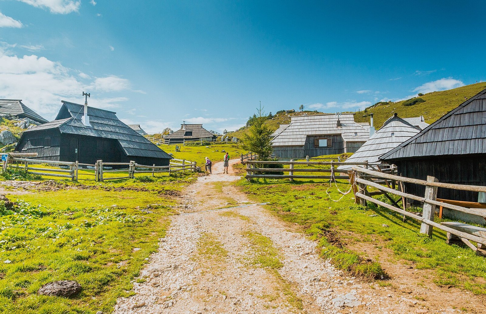 Traditional shepherd settlement and wooden huts on Velika Planina, Slovenia