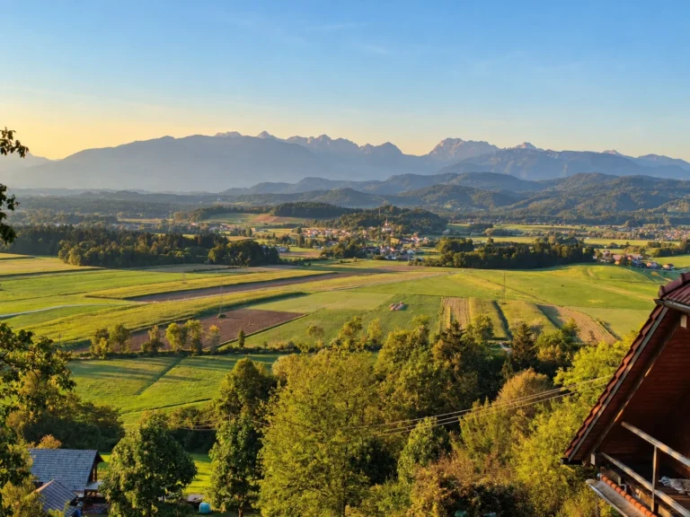 View of the Kamnik-Savinja Alps and valley near Butterfly Place